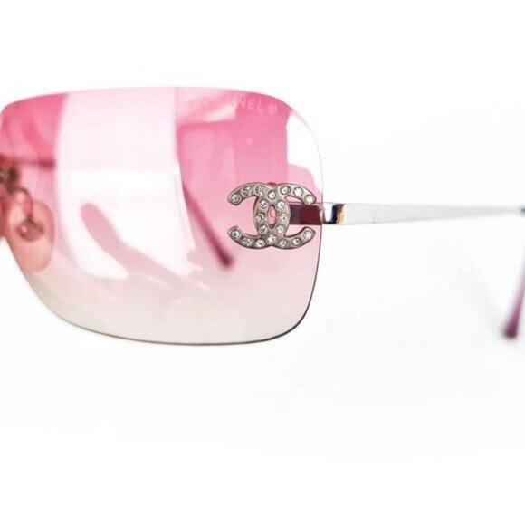 🍒 RARE Chanel Vintage Sunglasses Rhinestone CC Logo Rimless Gradient Iridescent - Picture 4 of 11